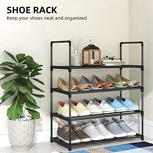 KCHOICE® Shoe Rack 4 Tier/6 Tier Shoe Organizer with 4 Shelves/6 Shelves Metal Shoe Storage Stackable for Living Room Hallway Entrance Black