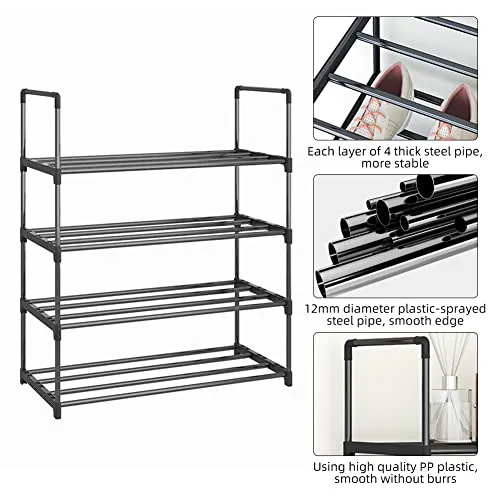 KCHOICE® Shoe Rack 4 Tier/6 Tier Shoe Organizer with 4 Shelves/6 Shelves Metal Shoe Storage Stackable for Living Room Hallway Entrance Black