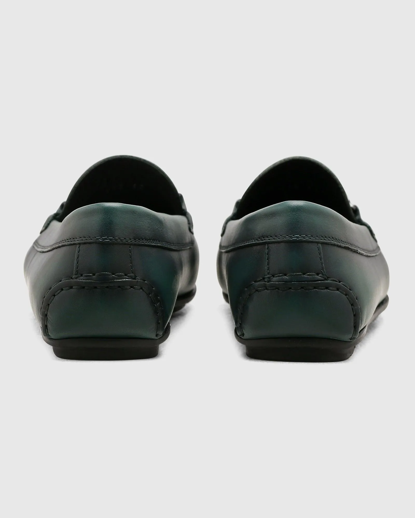 Leather Casual Dark Green Solid Loafers Shoes - Qanali