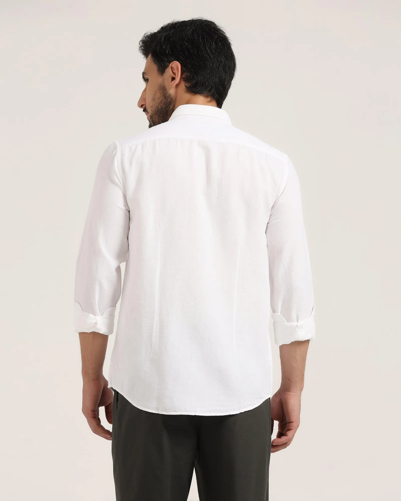 Linen Casual White Solid Shirt - Lang