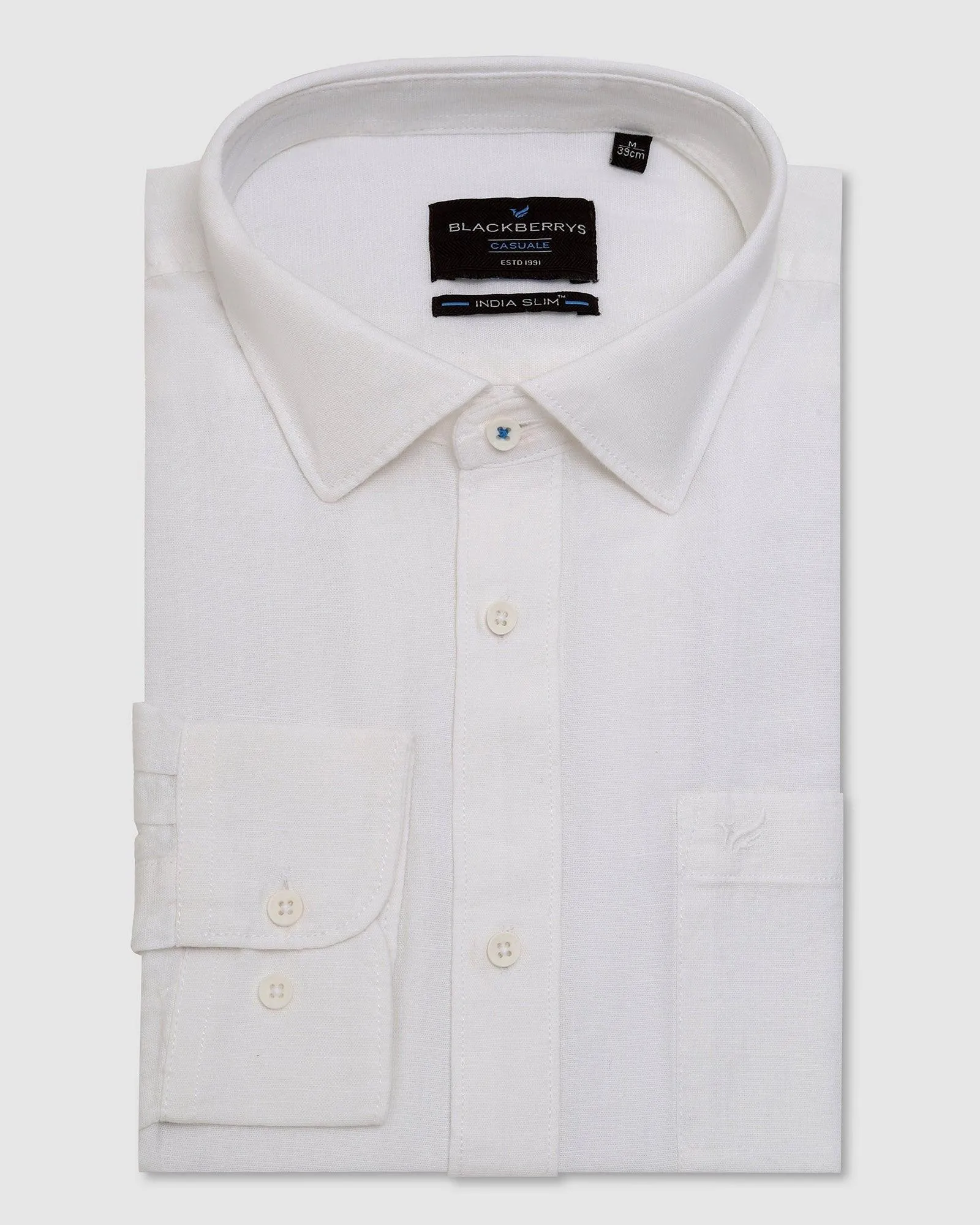 Linen Casual White Solid Shirt - Lang