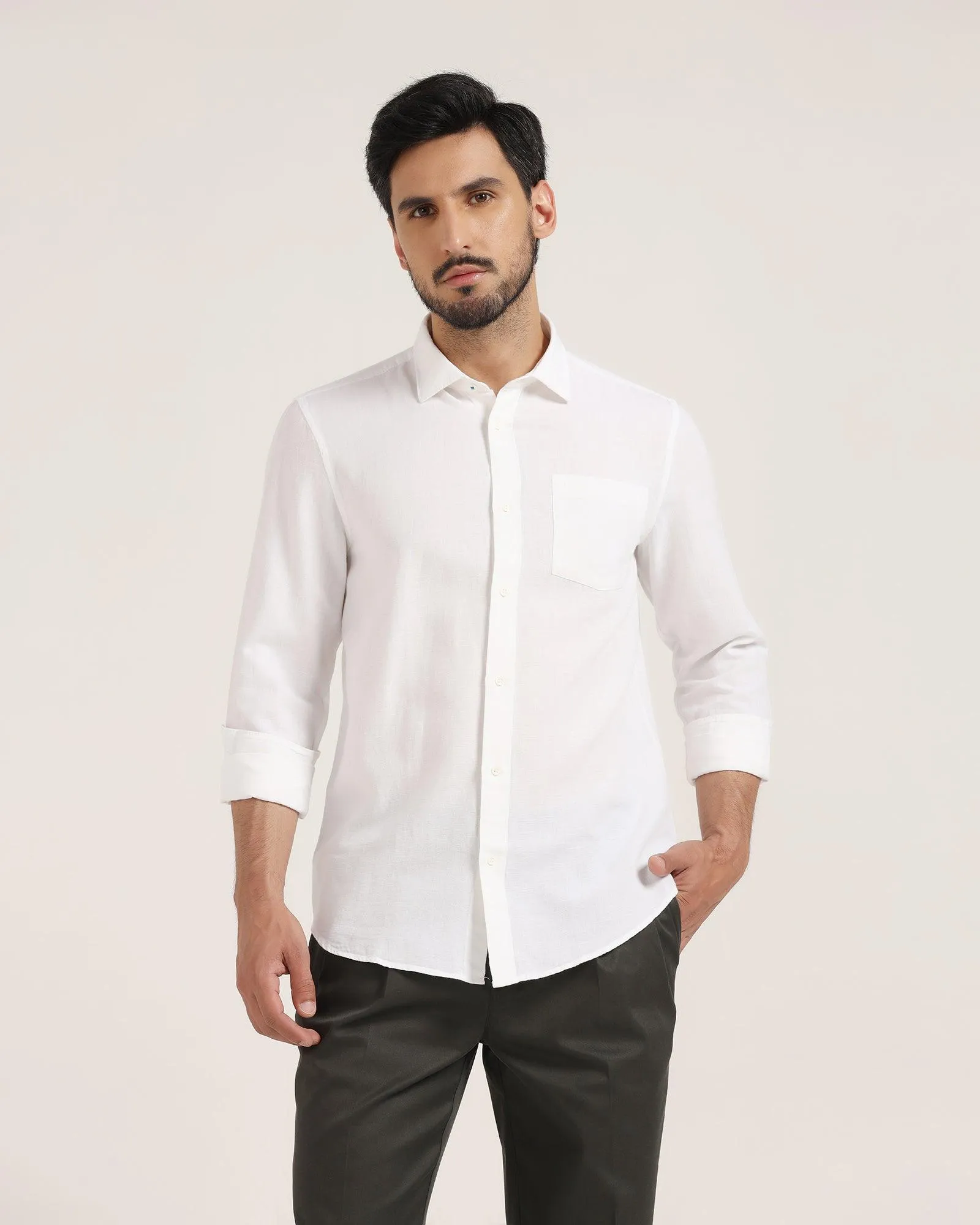 Linen Casual White Solid Shirt - Lang