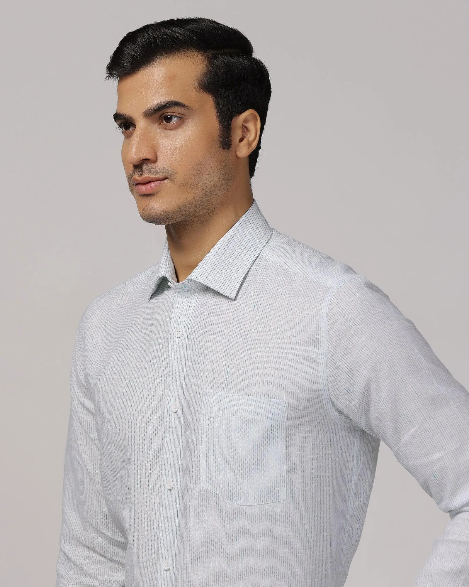 Linen Formal Aqua Stripe Shirt - Andres