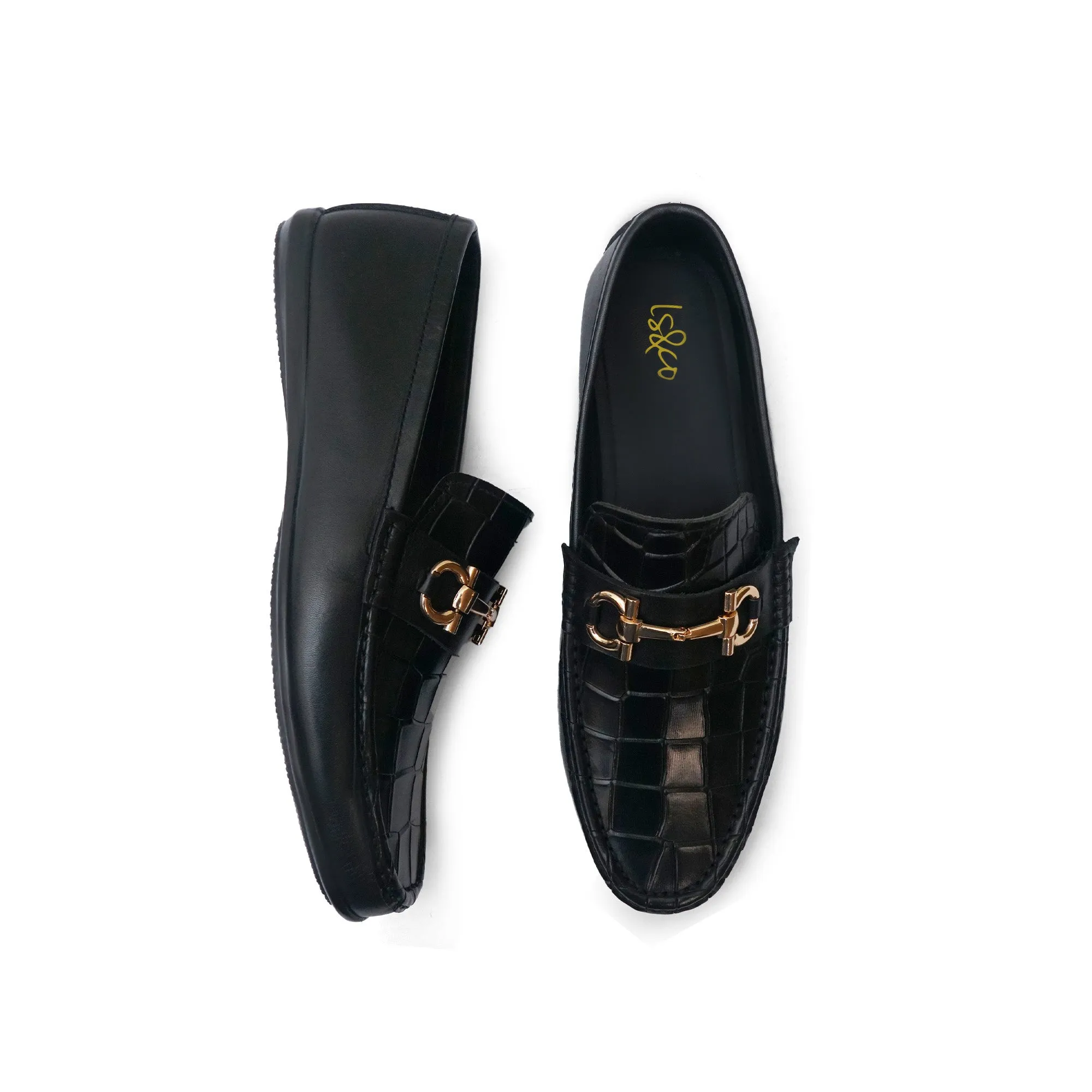 LS Pure Leather Handmade Horsebit Loafer-856 Black