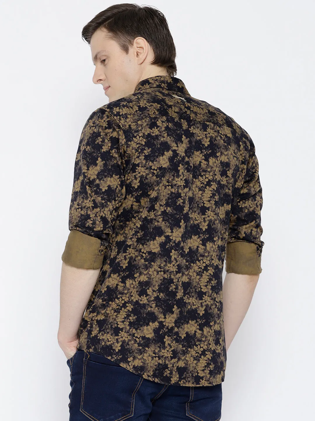 Men Beige Slim Fit Printed Casual Shirt