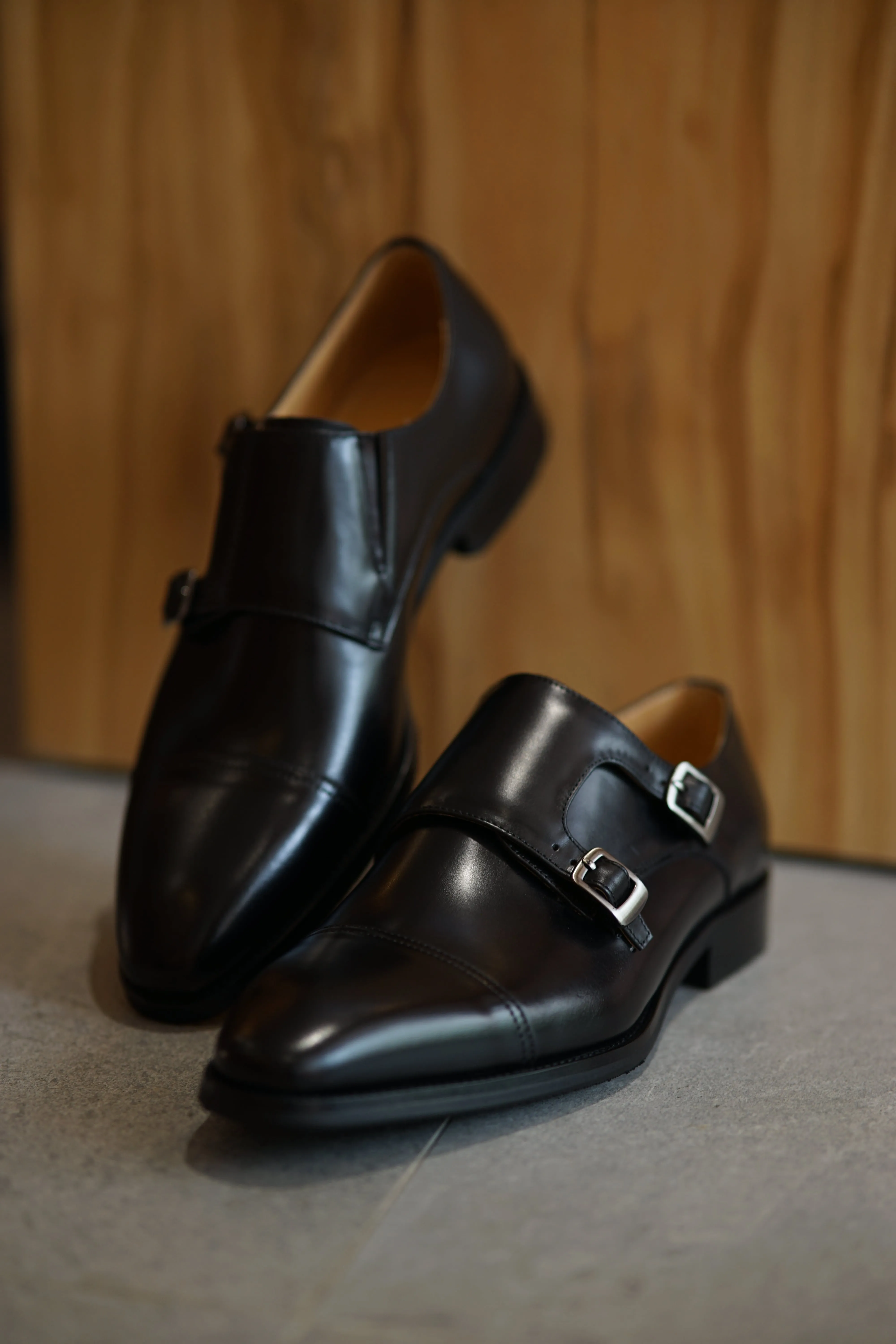 Men's Black Double Monk Strap Shoes