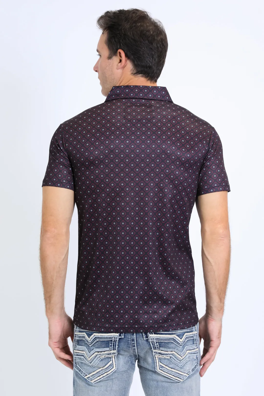 Mens Performance Fabric Print Black Polo