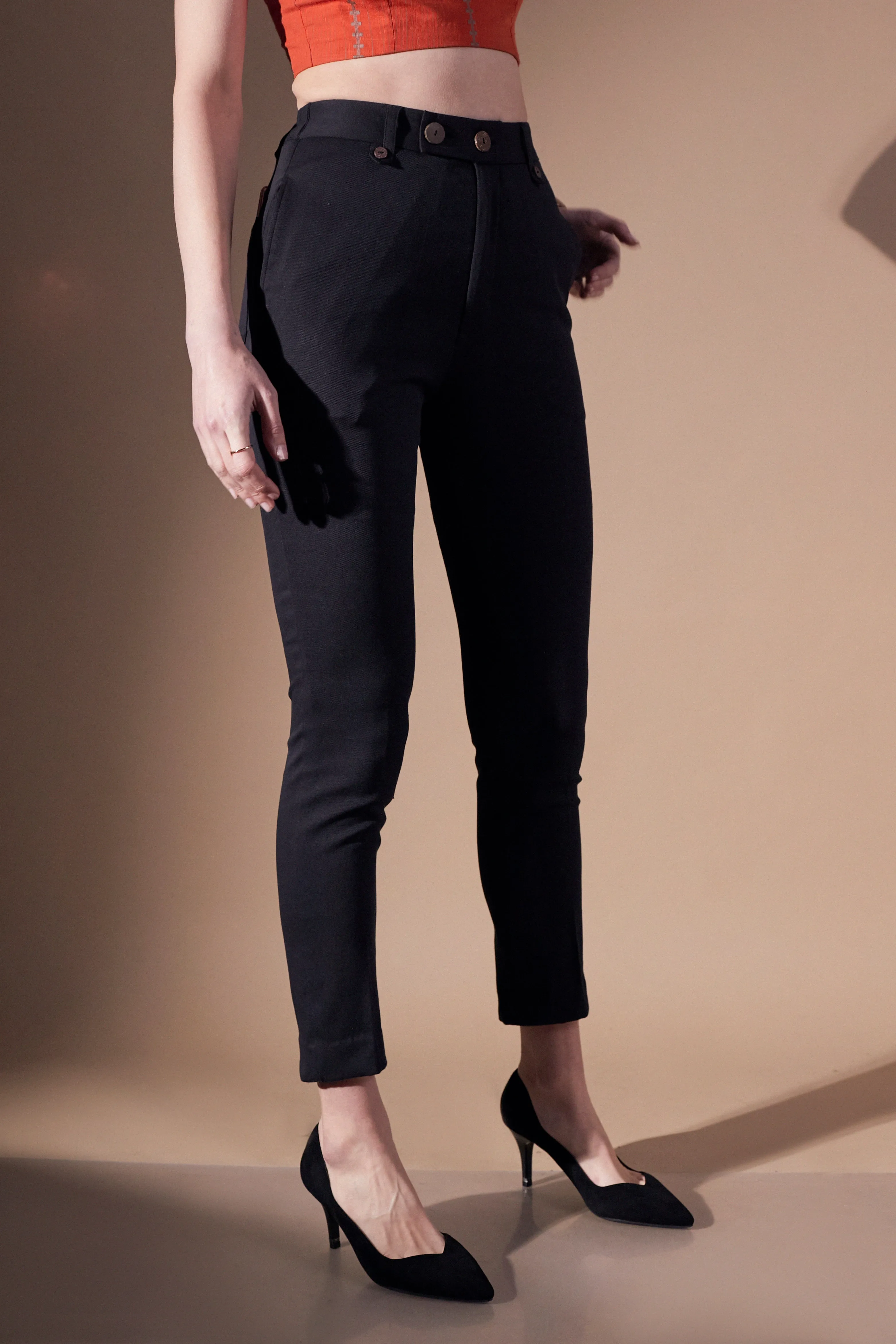 Mid-waist Everyday Workwear Comfortable Black Pants