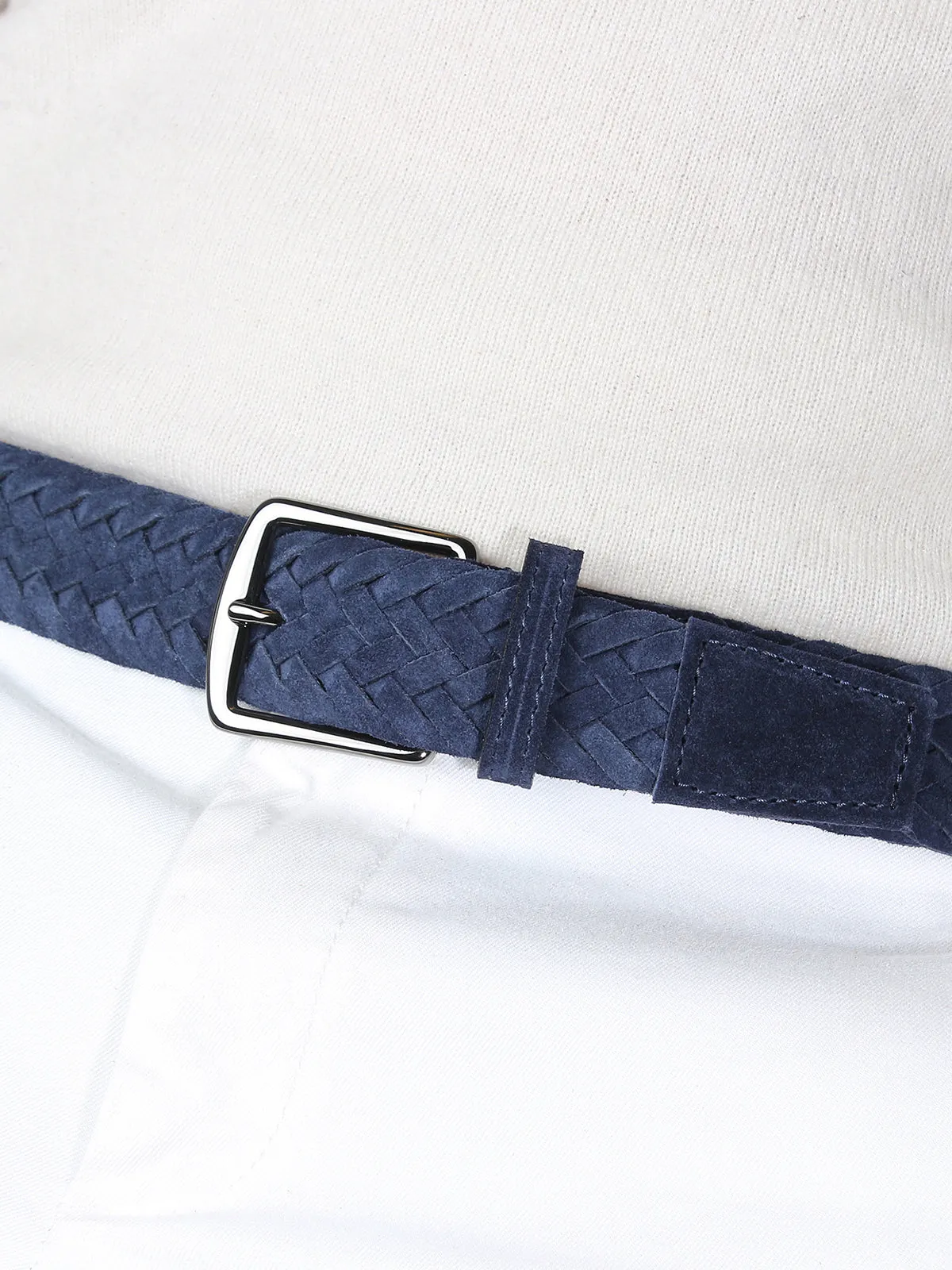 Navy Woven Suede Belt