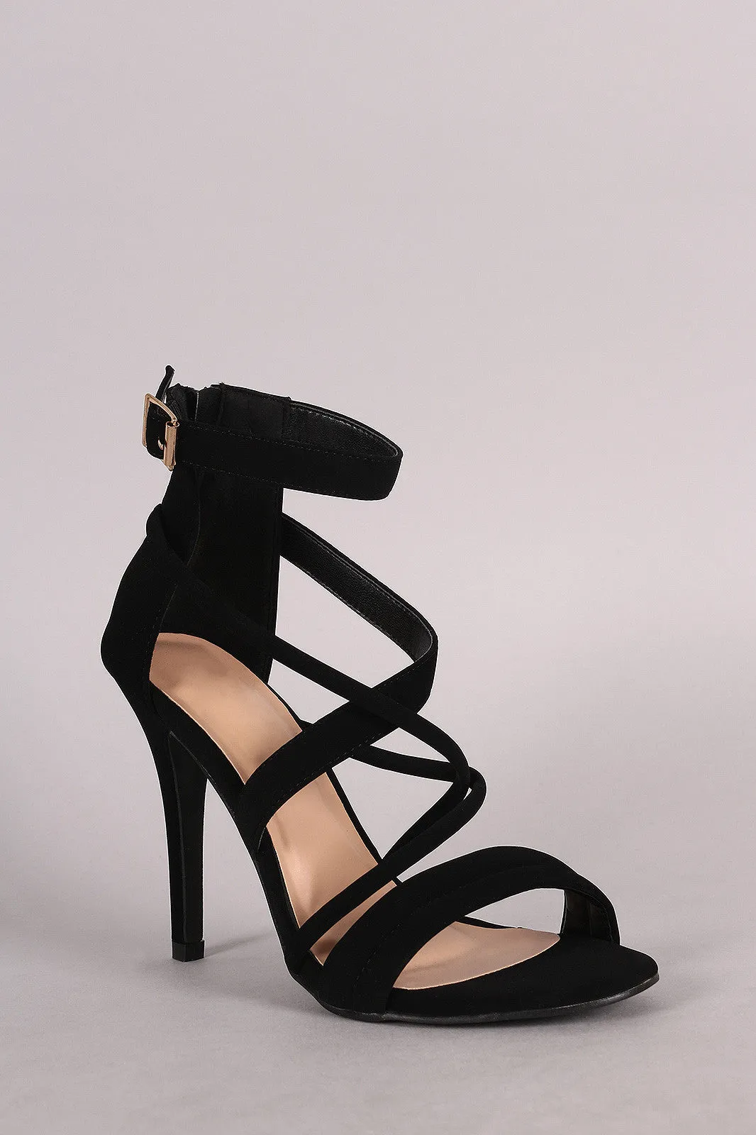 Nubuck Ankle Strap Crisscross Open Toe Heel