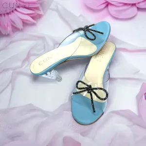 Pastel Blue Clear Strap Bella Heels with Bow