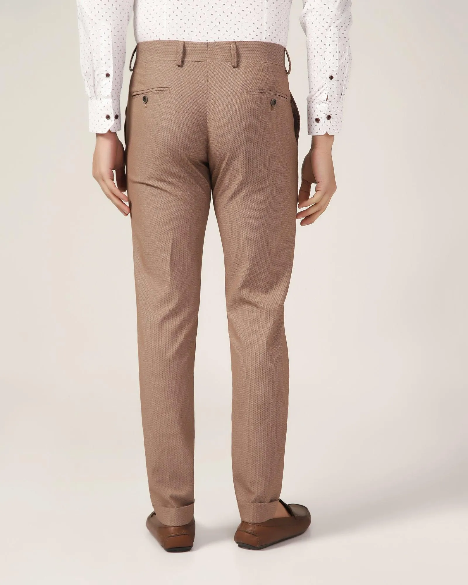 Phoenix Pleated Formal Brown Textured Trouser - Trident