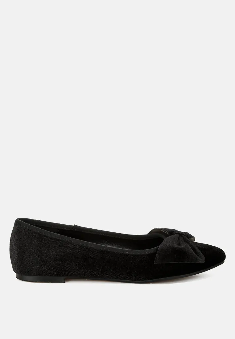 Pothos Luxurious Velvet Bow Ballerinas