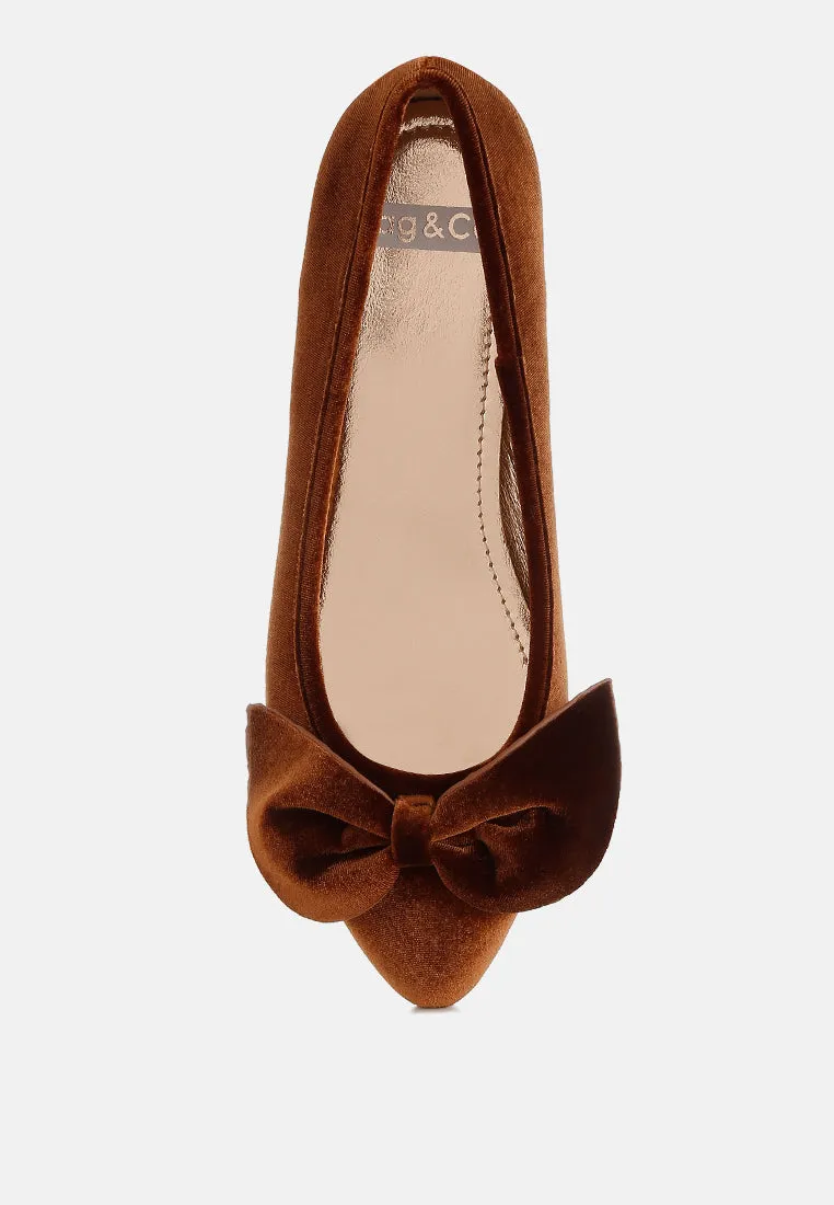 Pothos Luxurious Velvet Bow Ballerinas