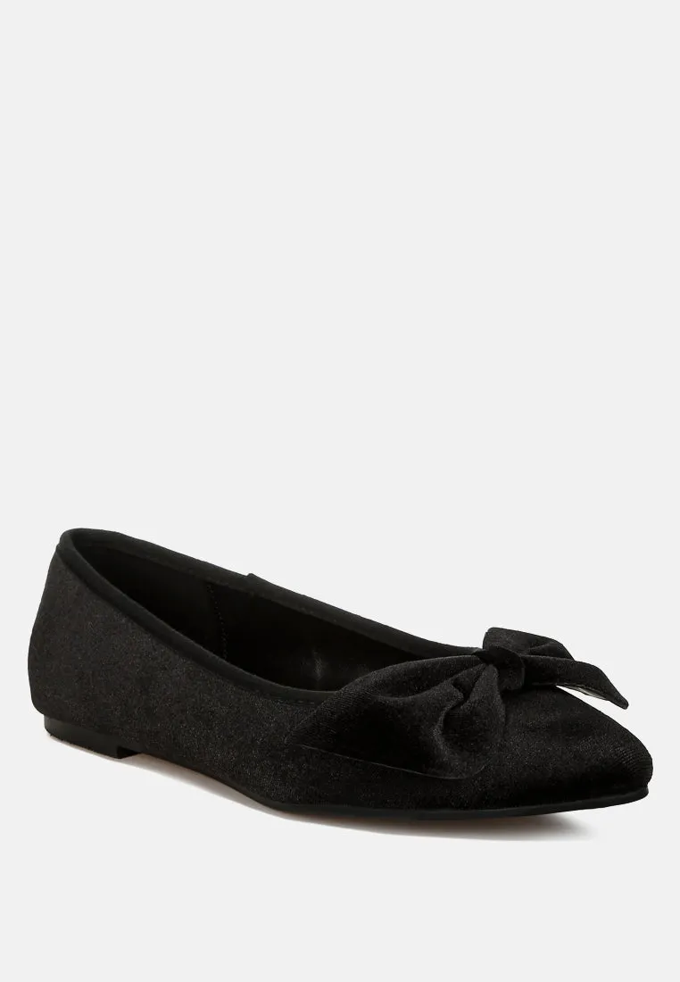 Pothos Luxurious Velvet Bow Ballerinas