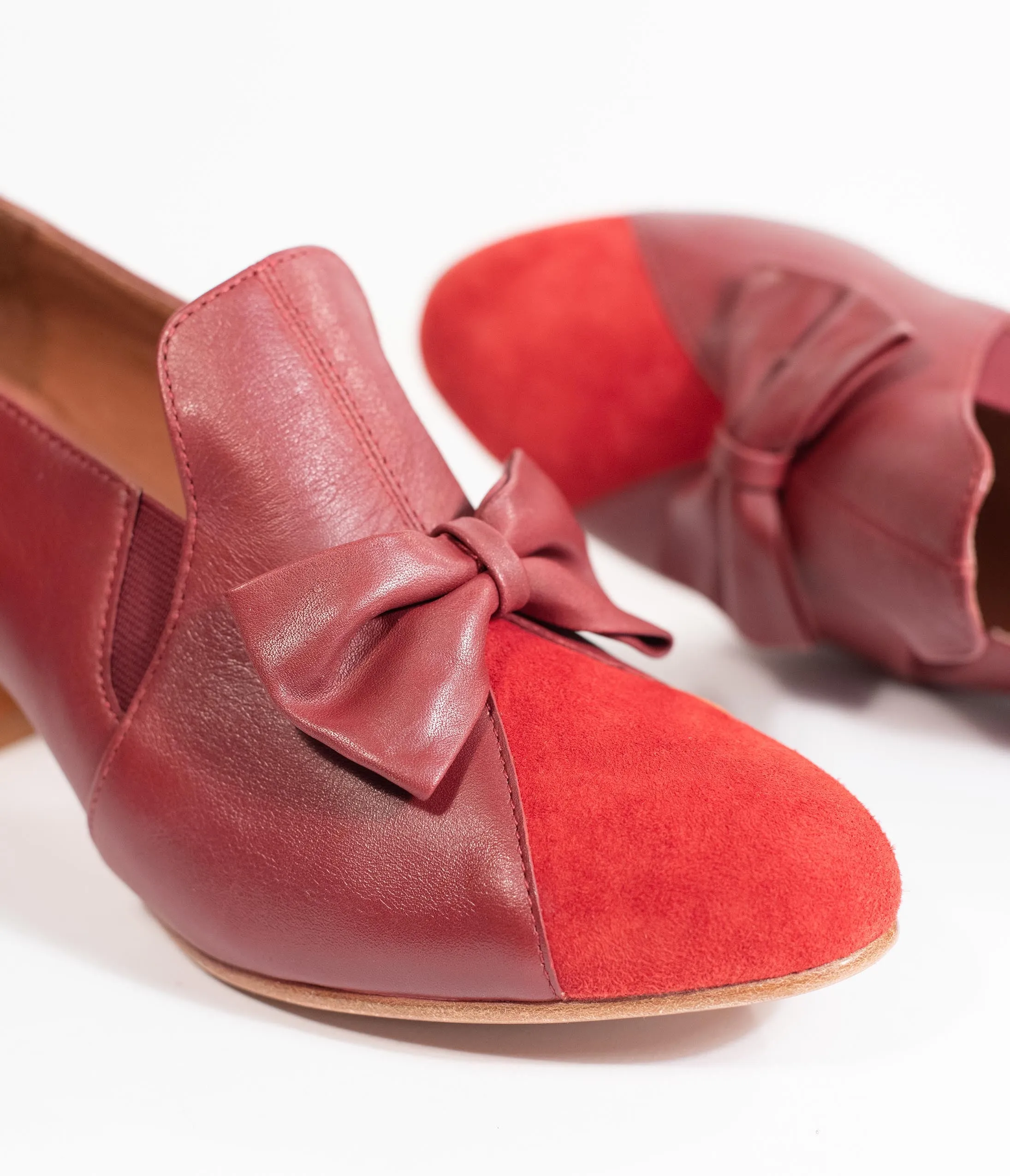 Royal Vintage Burgundy Red Leather Bow Maria Pumps