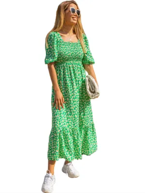 Sheetal Associates Women's Casual Printed Puff Sleeves Maxi Dress Light Green