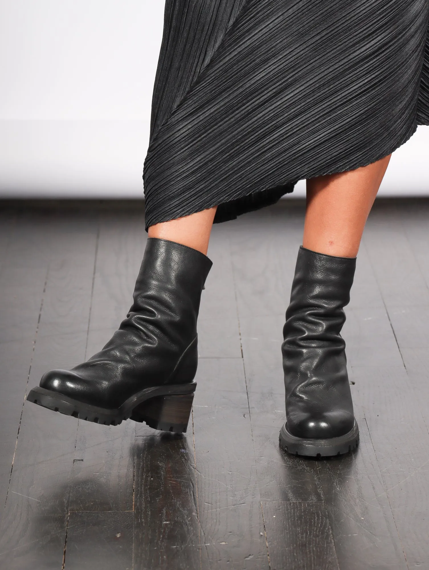 Stacked Wood Heel Boot in Black by Shoto