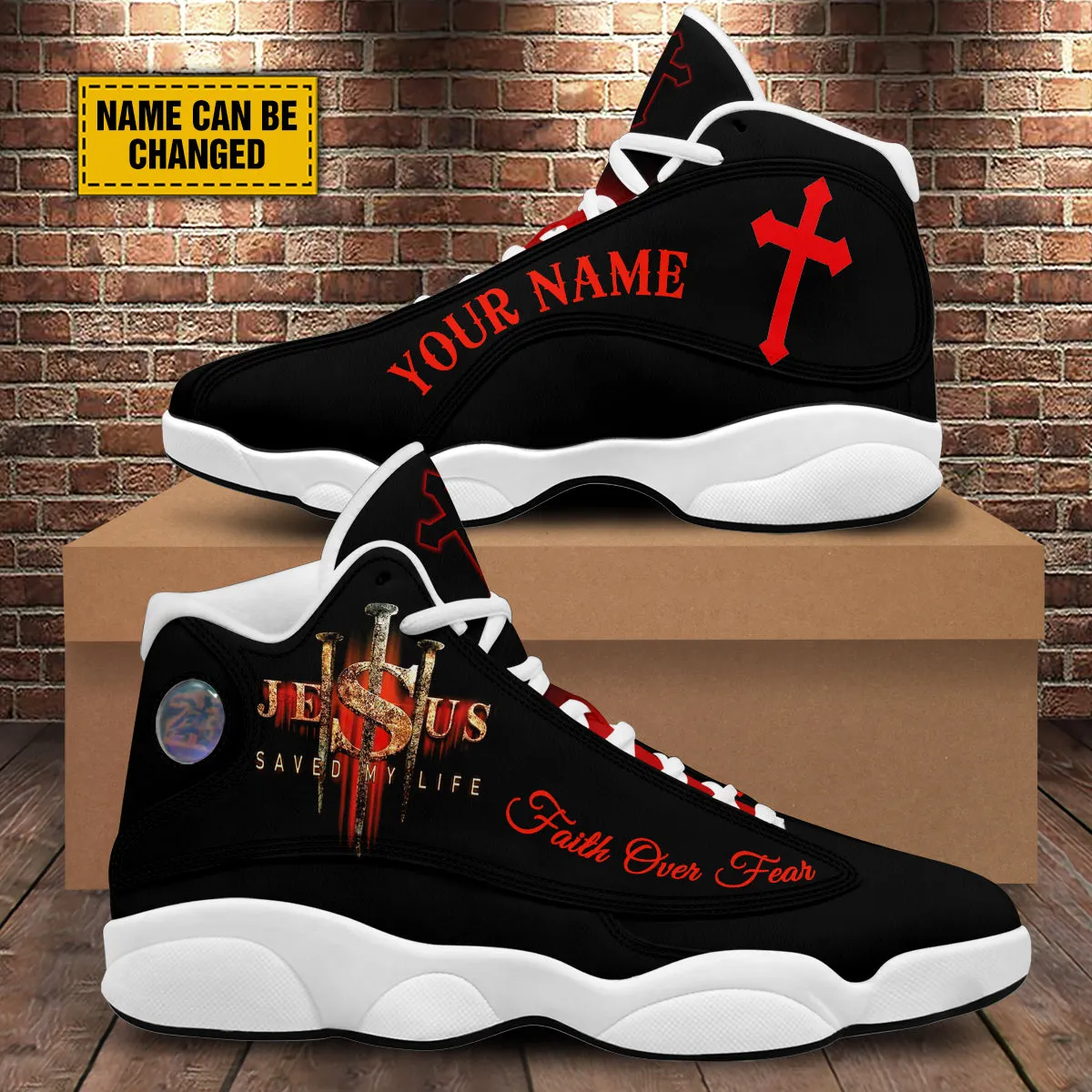 Teesdily | Personalized Jesus Saved My Life Faith Basketball Shoes, God Lover Religious Gifts Unisex Basketball Shoes