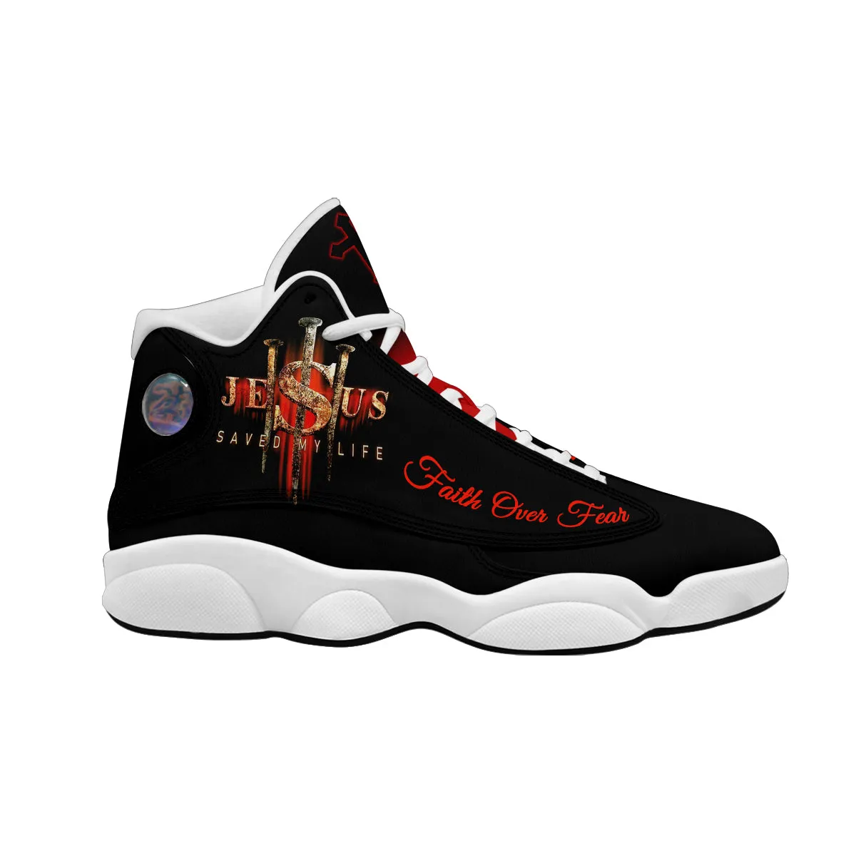 Teesdily | Personalized Jesus Saved My Life Faith Basketball Shoes, God Lover Religious Gifts Unisex Basketball Shoes