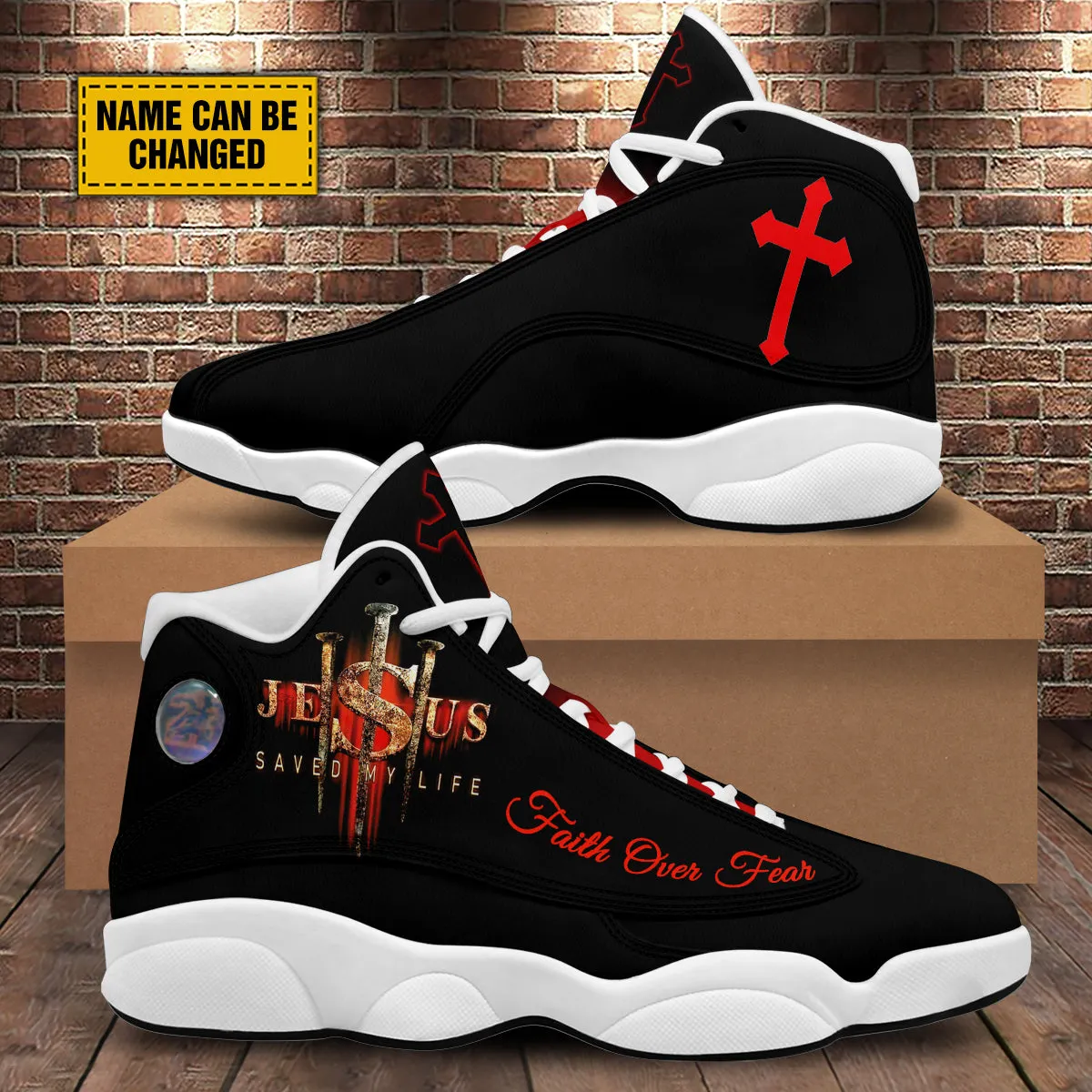 Teesdily | Personalized Jesus Saved My Life Faith Basketball Shoes, God Lover Religious Gifts Unisex Basketball Shoes