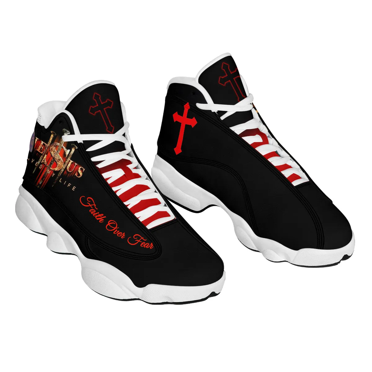 Teesdily | Personalized Jesus Saved My Life Faith Basketball Shoes, God Lover Religious Gifts Unisex Basketball Shoes