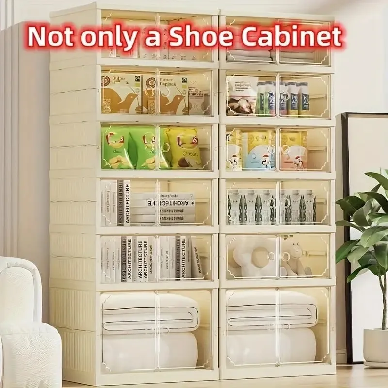 versatile 6 Tier Foldable Shoe Rack Organizer for Closet 12 Pairs Plastic Collapsible Shoe Shelf for front door entrance Stackable Clear Folding Shoes Storage Boxes Tall Shoe Cabinet