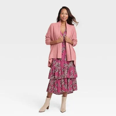 Women's Open Cardigan Knox Rose Solid-Color Shawl Collar High-Low Hem Long Sleeve