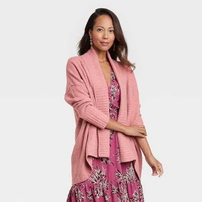 Women's Open Cardigan Knox Rose Solid-Color Shawl Collar High-Low Hem Long Sleeve