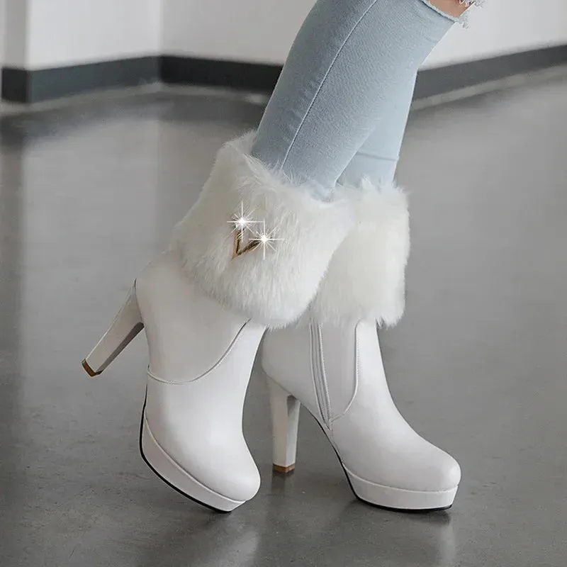 Women's Platform Short Fashion V Buckle High Heel Ladies Ankle Boots