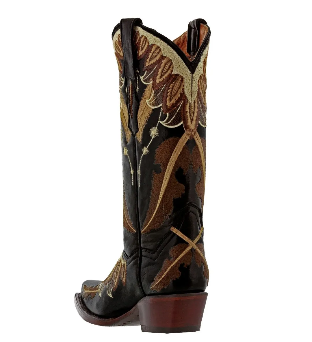 Womens Plumaje Black Leather Cowboy Boots - Snip Toe