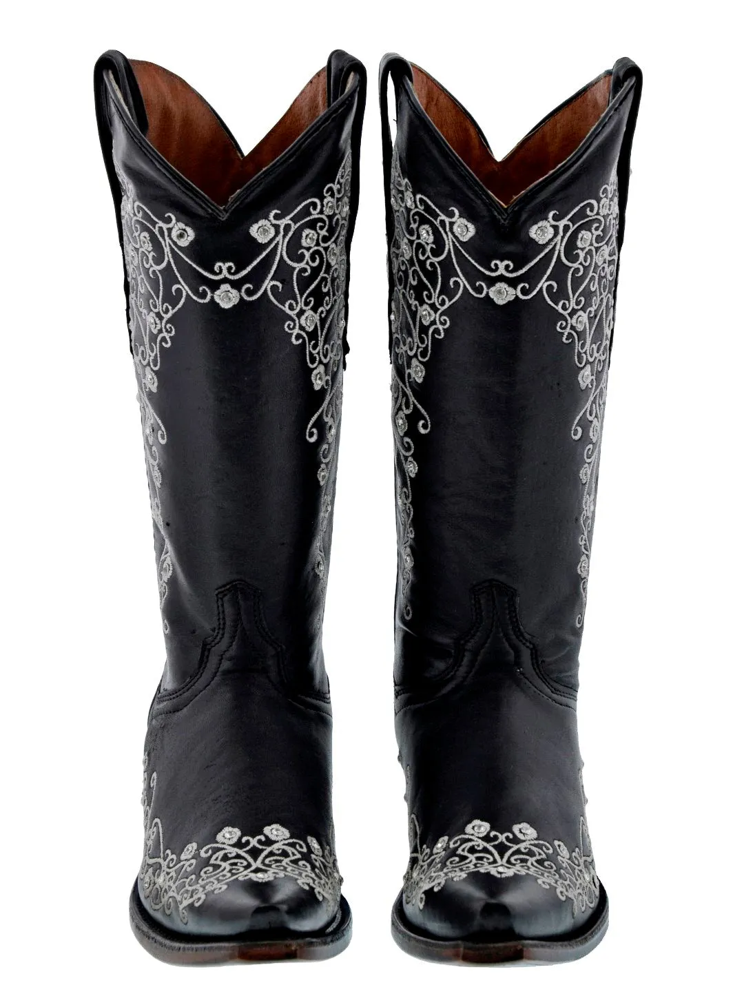 Womens Stella Black Leather Cowboy Boots - Snip Toe