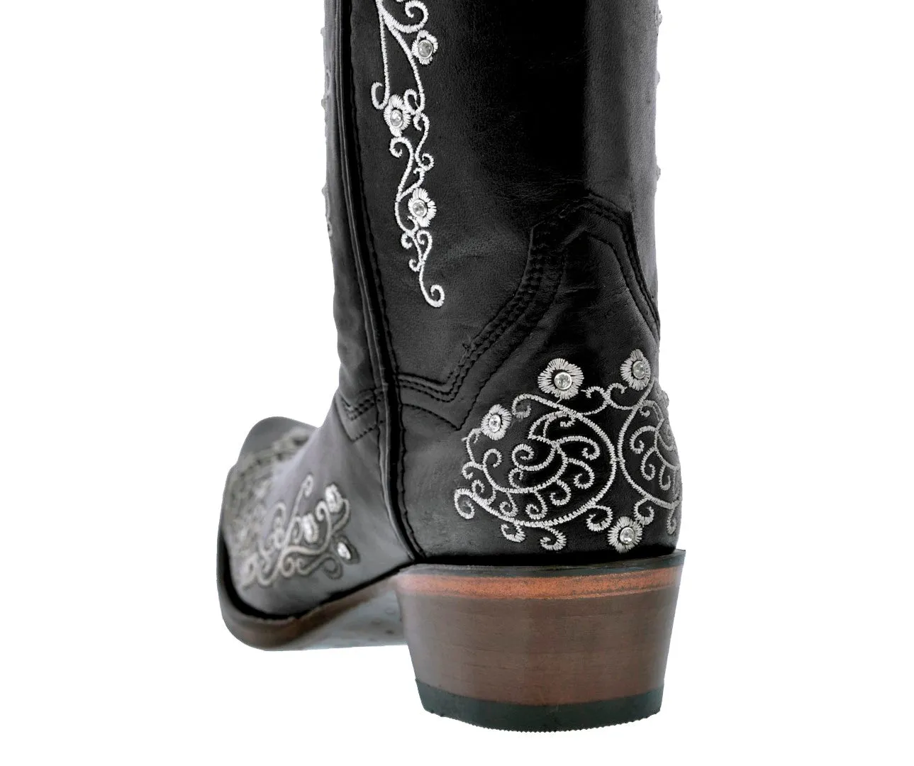 Womens Stella Black Leather Cowboy Boots - Snip Toe