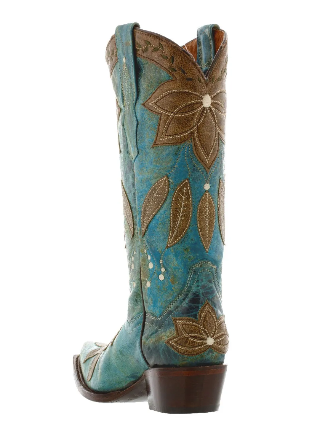 Womens Summer Turquoise & Brown Leather Cowboy Boots - Snip Toe