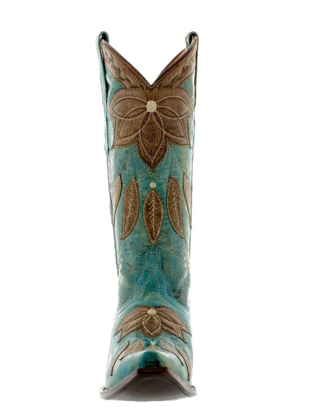 Womens Summer Turquoise & Brown Leather Cowboy Boots - Snip Toe