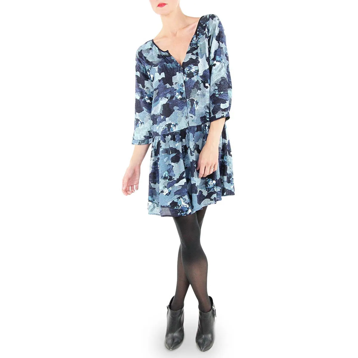 Zaira Henley Shirtdress - Iceberg Print